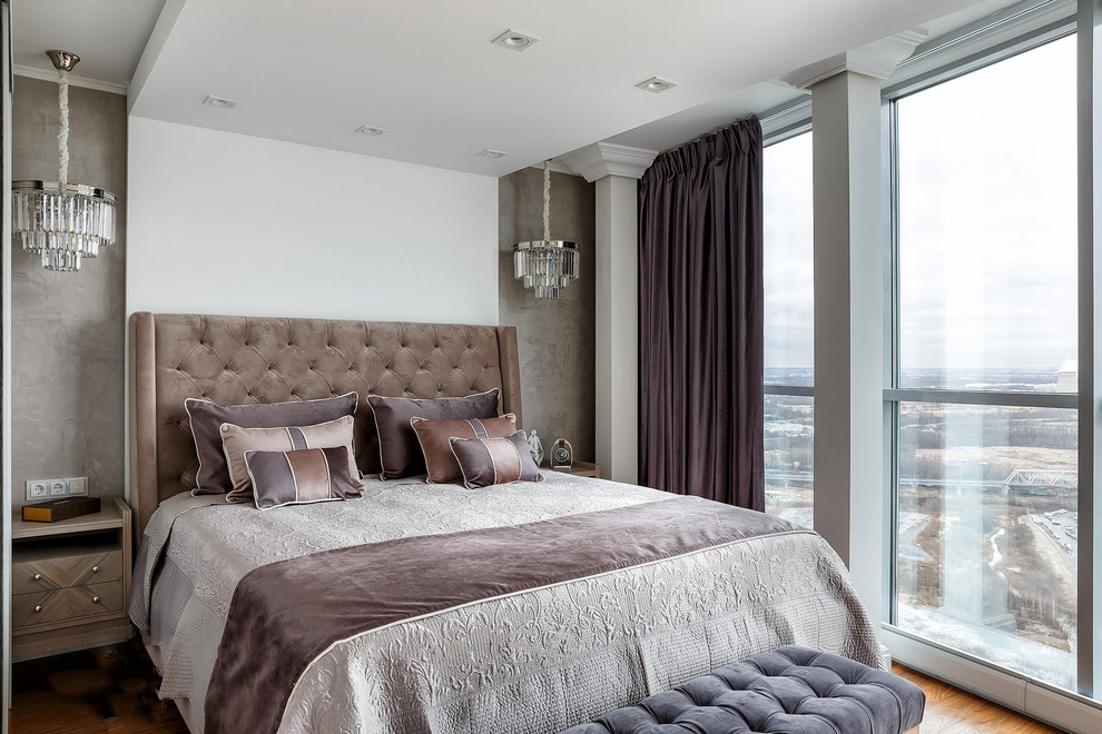 Интерьер двухуровневой квартиры с панорамными окнами, Санкт-Петербург