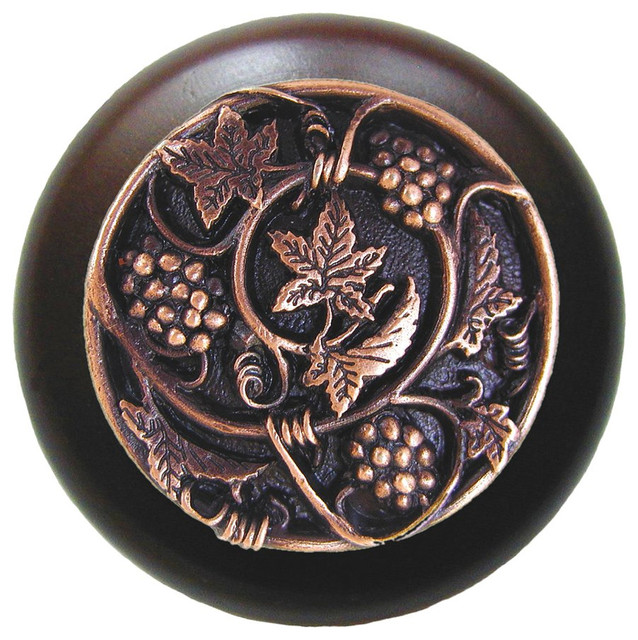 Notting Hill Grapevines/Dark Walnut Wood Knob - Antique Copper