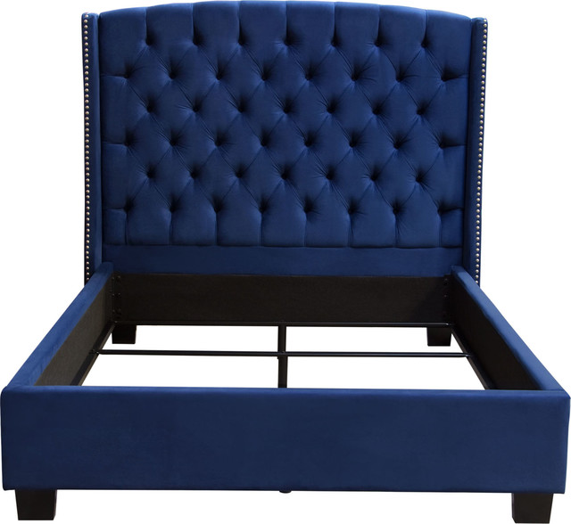 Majestic Cal King Tufted Bed In Royal Navy Velvet With Nail Head Majestic Cal King Tufted Bed In Royal Navy Velvet With Nail Head Wing Accents Transitional Platform Beds By Hedgeapple