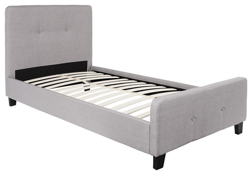 Tribeca Twin Size Tufted Upholstered Platform Bed, Light Gray Fabric