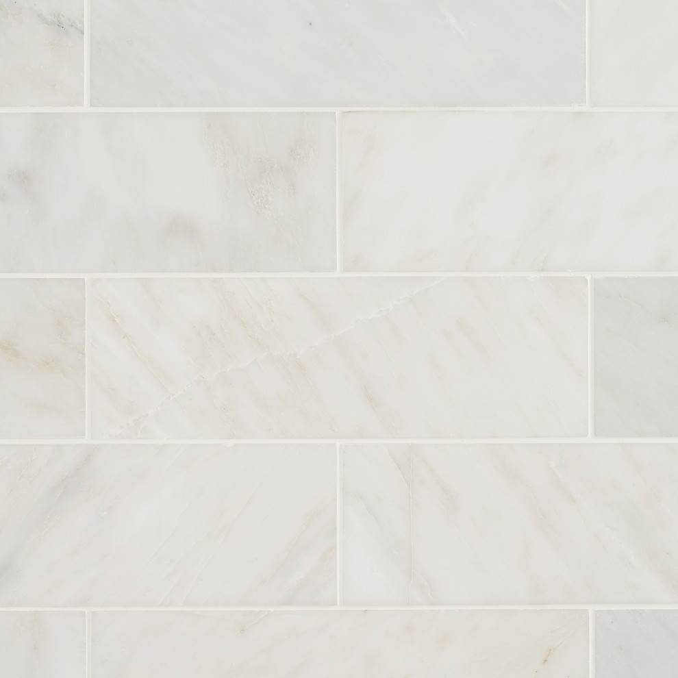 Oriental Marble Subway Tile, White, 4"x12" Traditional Wall And