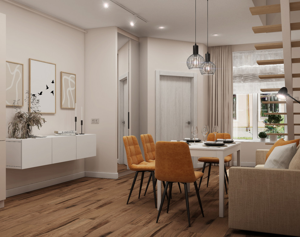 Кухня-гостиная, ванная. Таунхаус "Волжские пенаты" г. Ярославль 2021год