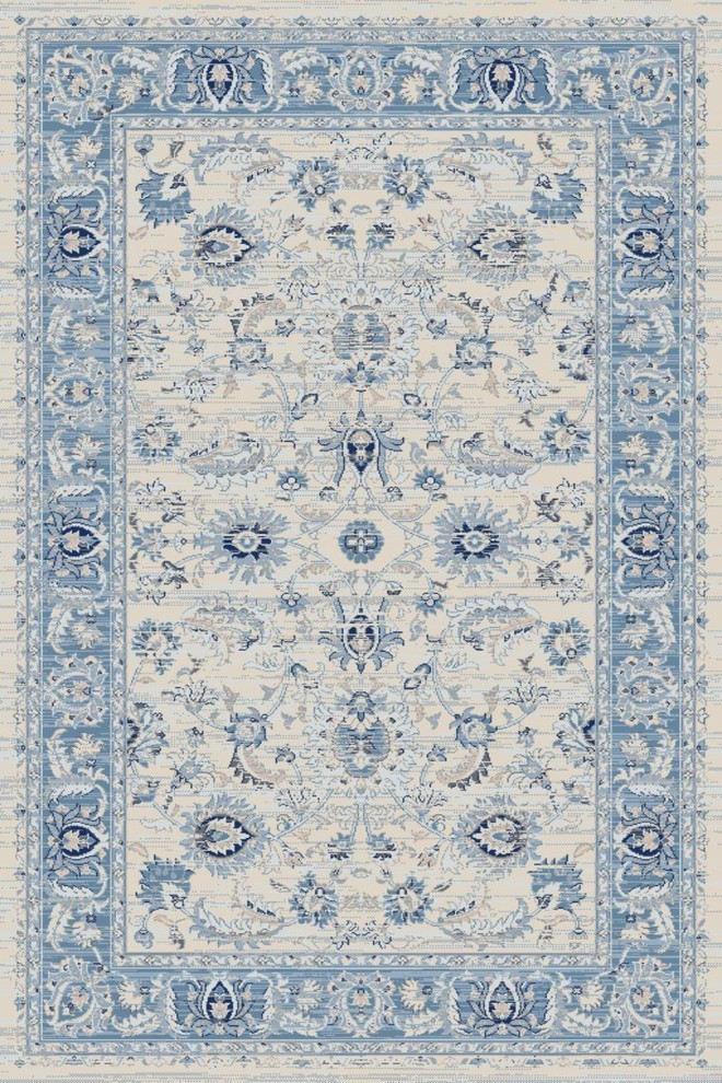 Abani Troy Traditional Persian Area Rug, Ivory and Blue Floral, 5'3"x7'6"