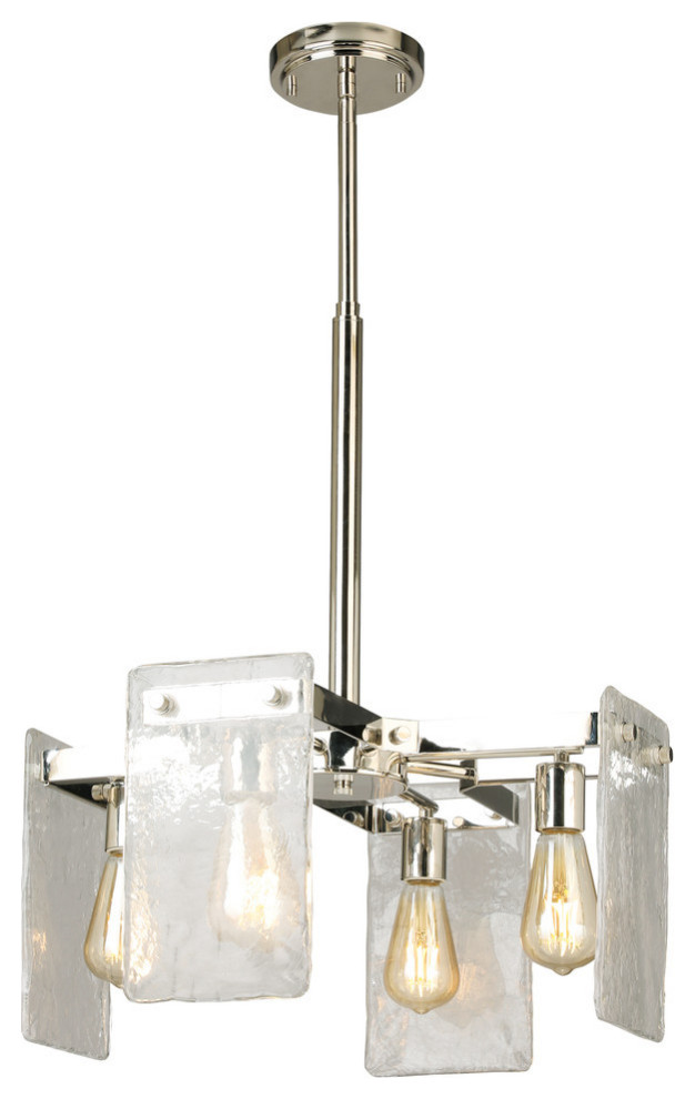 4-Light, 60W Chandelier, Polished Nickel/Clear Hand Sculpted Glass
