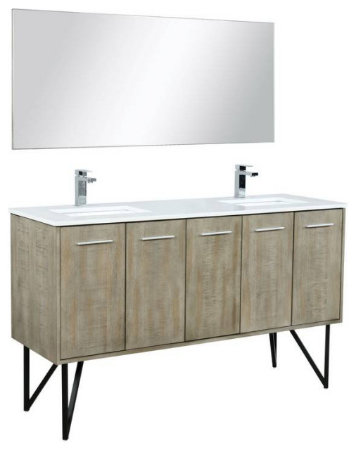 Lancy Modern 60" Rustic Acacia Double Sink Bathroom Vanity Set, Labaro Rose Gold