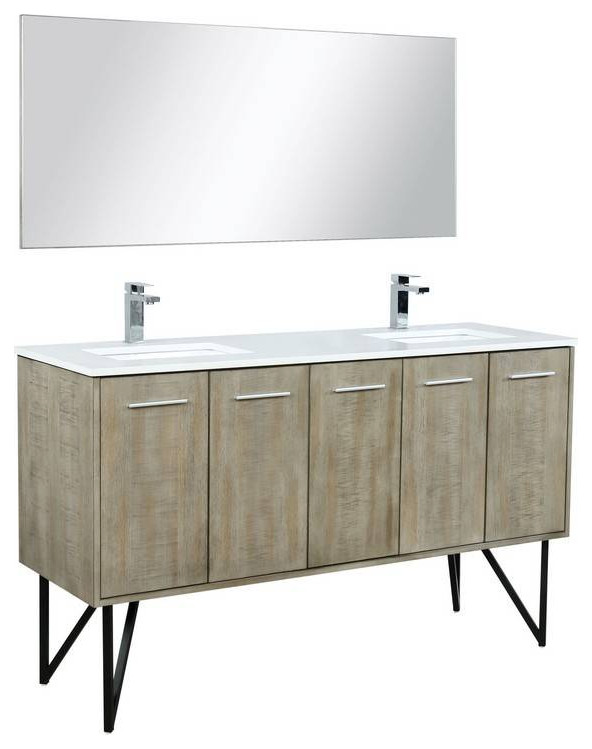 Lancy Modern 60" Rustic Acacia Double Sink Bathroom Vanity Set, Labaro Rose Gold