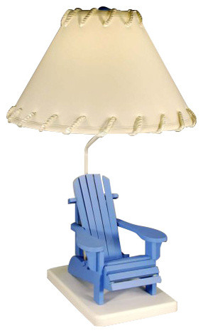 Wood Beach Chair Lamp With Lace Shade Blue