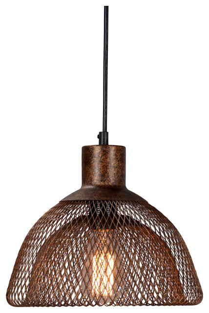 Polaris Distressed Iron Mesh Pendant Small Rustic Bronze By Kosas Home Industrial Lighting Houzz - Mesh Pendant Light