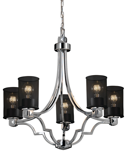 Wire Mesh Argyle 5Light, Chandelier With Cylinder, Flat Rim Shade