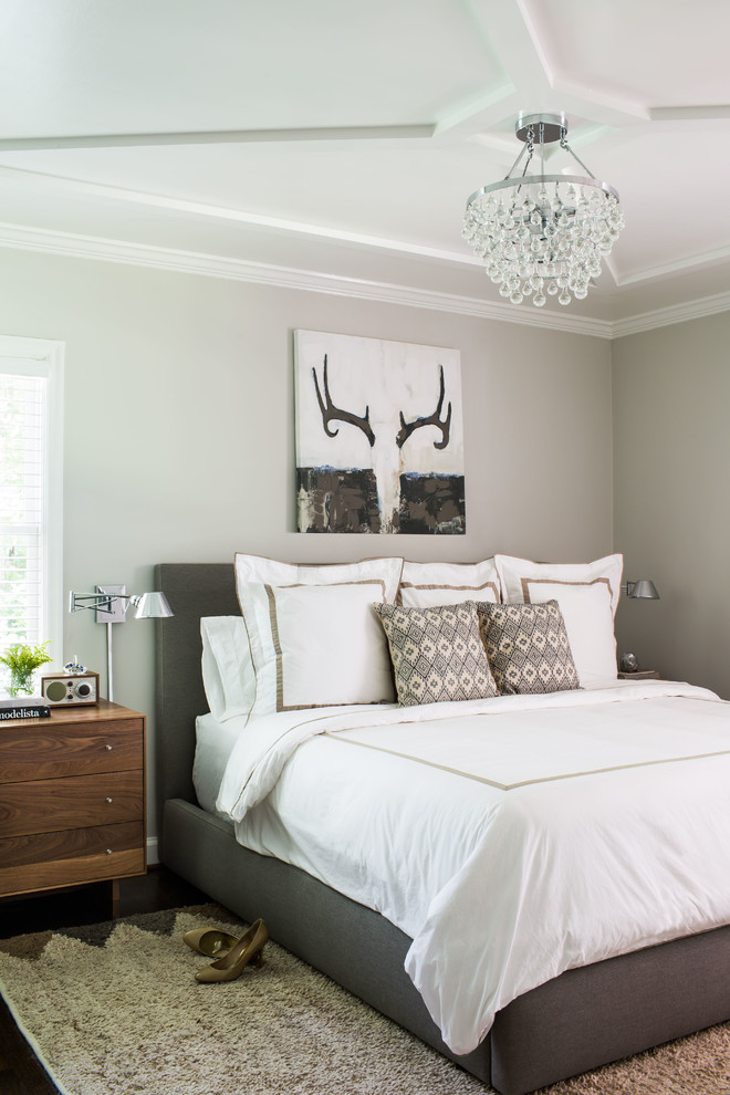 Inspiration for a transitional master bedroom in Atlanta with grey walls.