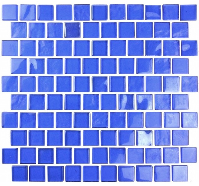 Landscape Swimming Pool 1x1 Textured Glass Square Mosaic in Mediterranean Blue, 1 Sheet