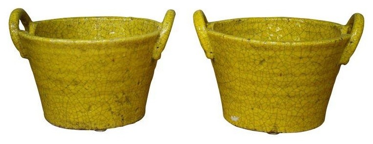 Pre-owned Yellow Ceramic Urns - Set of 2