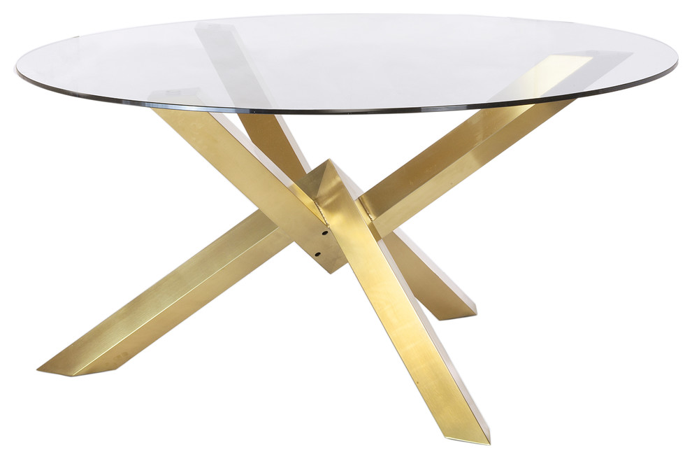 Couture Brushed Gold Dining Table With Glass Top Contemporary