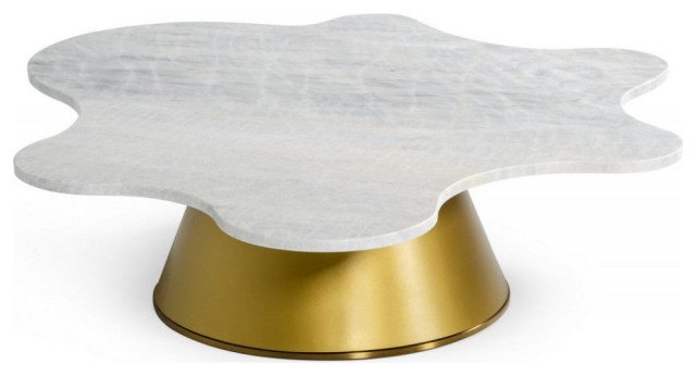 Ioannis Low Glam White Marble and Gold Coffee Table