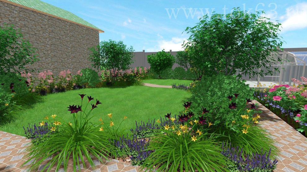 Идея дизайна: маленький участок и сад в классическом стиле для на участке и в саду