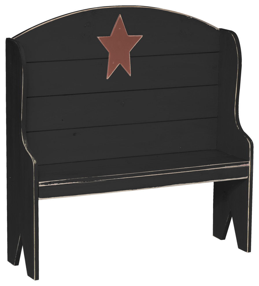 Farmhouse Pine Deacon's Bench With Country Star, Black