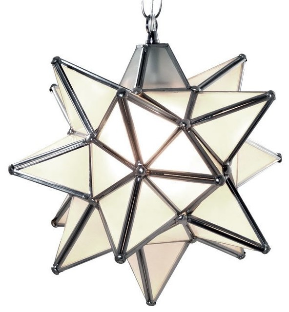 Moravian Star Pendant Light Frosted Glass Silver Frame 12