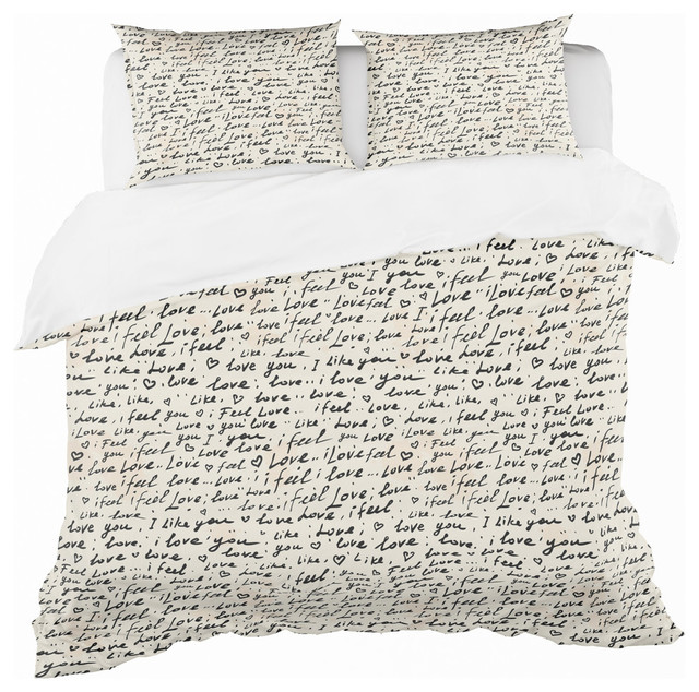 I Feel Love Text Pattern Eclectic Duvet Cover Set, Twin