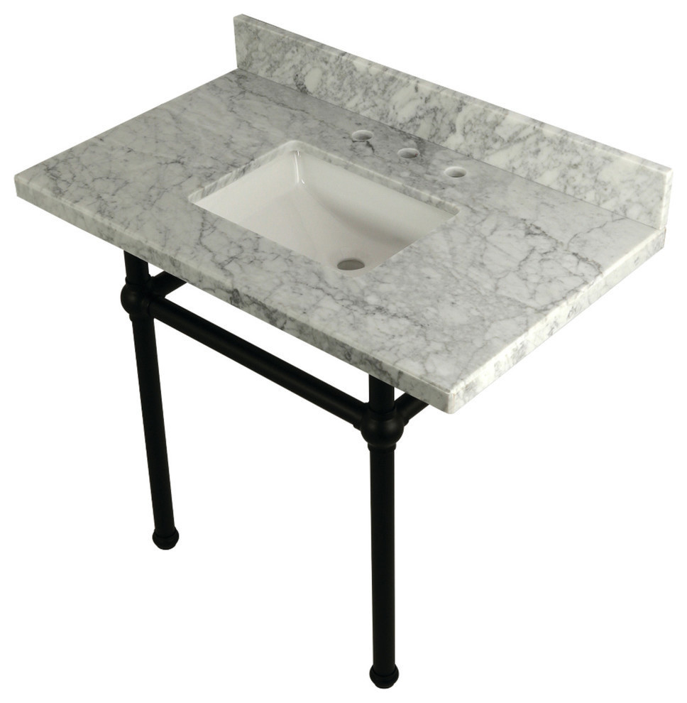 Kingston Brass 36X22 Carrara Marble Vanity Top With Brass Console Legs