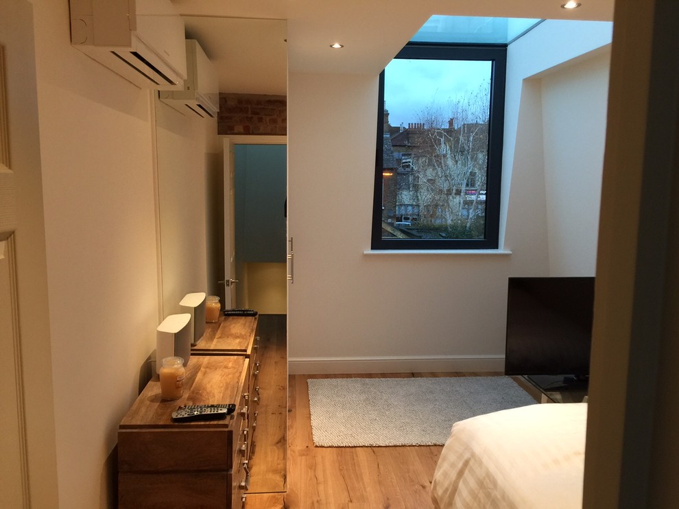 Example of a trendy guest light wood floor home design design