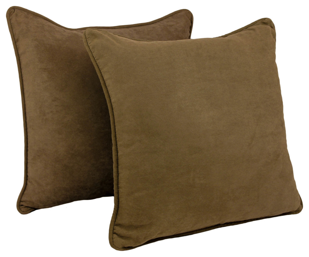 25" Double-Corded Solid Microsuede Square Floor Pillows, Set of 2, Chocolate