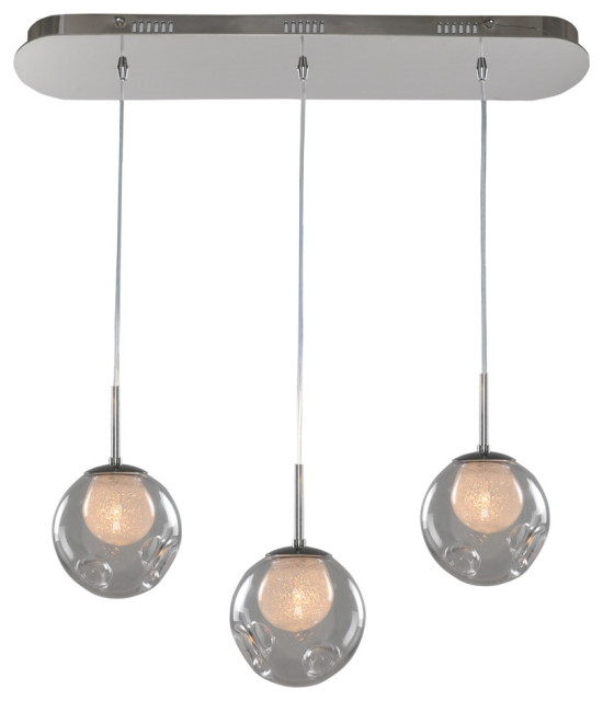 Meteor 32x14" 3-Light Contemporary Island-Light by Kalco, Clear
