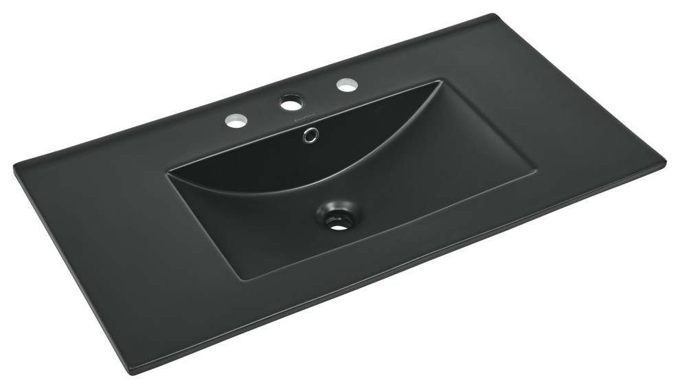 36" Ceramic Vanity Sink Top, Matte Black With 3 Holes Contemporary