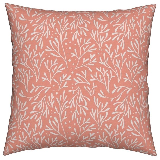 Coral Pink Plants Leaves Botanical Salmon Throw Pillow ...