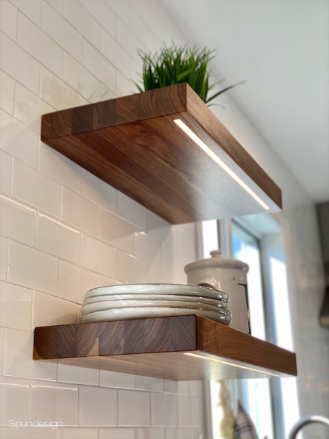Nazareth, PA- High End Walnut Wood Floating Shelves - Transitional - Kitchen  - Philadelphia - by Grothouse Wood Countertops | Houzz UK