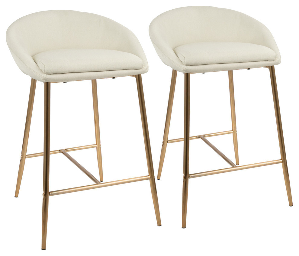 LumiSource Matisse 26" Counter Stool With Gold Frame and Cream, Set of 2, Gold