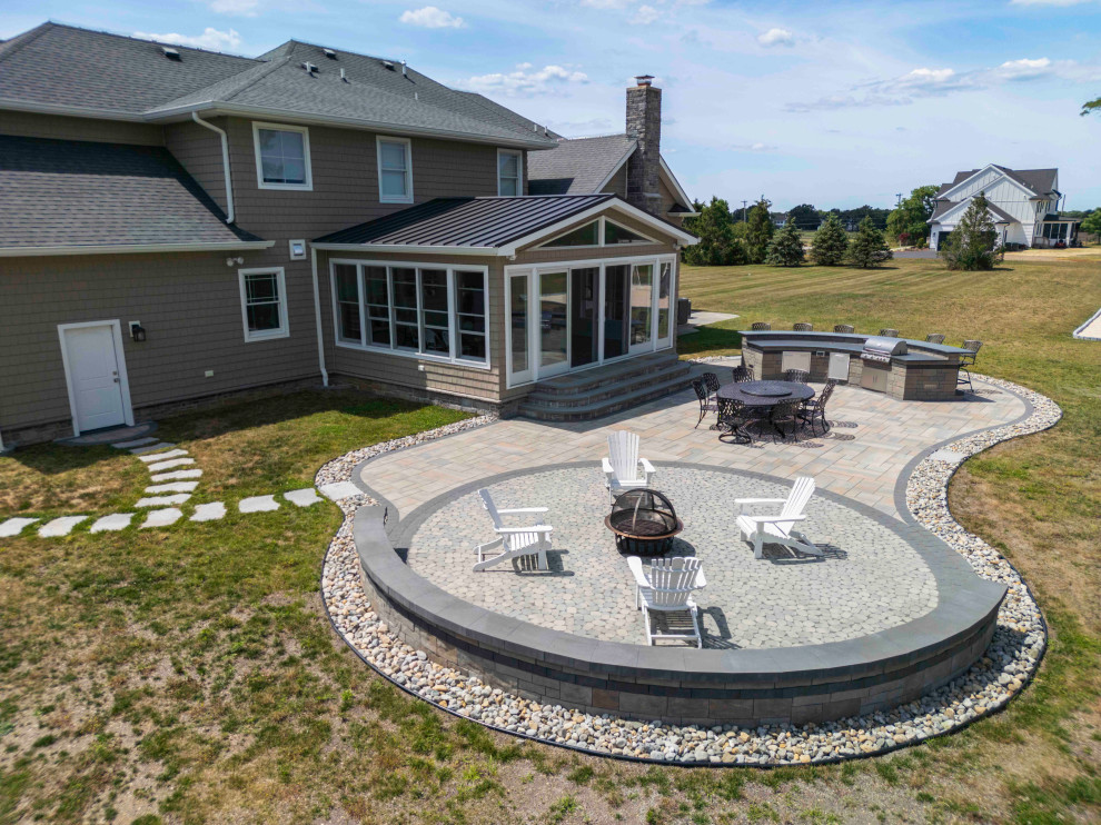 Cream Ridge, NJ: Outdoor Kitchen and Paver Patio with Firepit Area