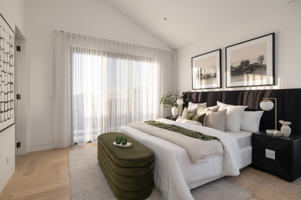 Design ideas for a contemporary bedroom in Sydney.