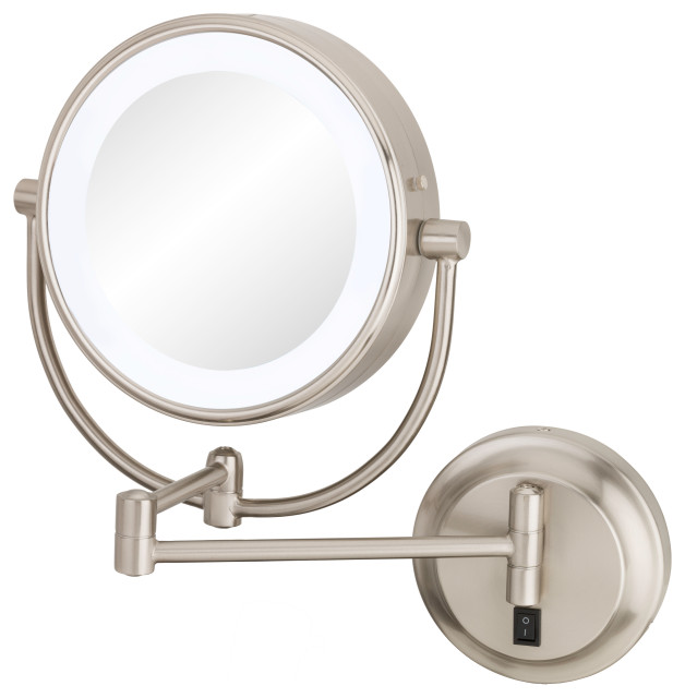 x 9.5 in Wall Mount Mirror in Nickel 5X Halo Lighted 13 in 2 Sided Swivel 