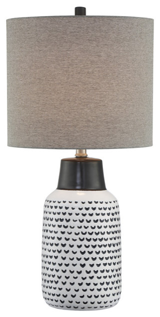 Table Lamp, Ceramic Body With Grey Fabric Shade