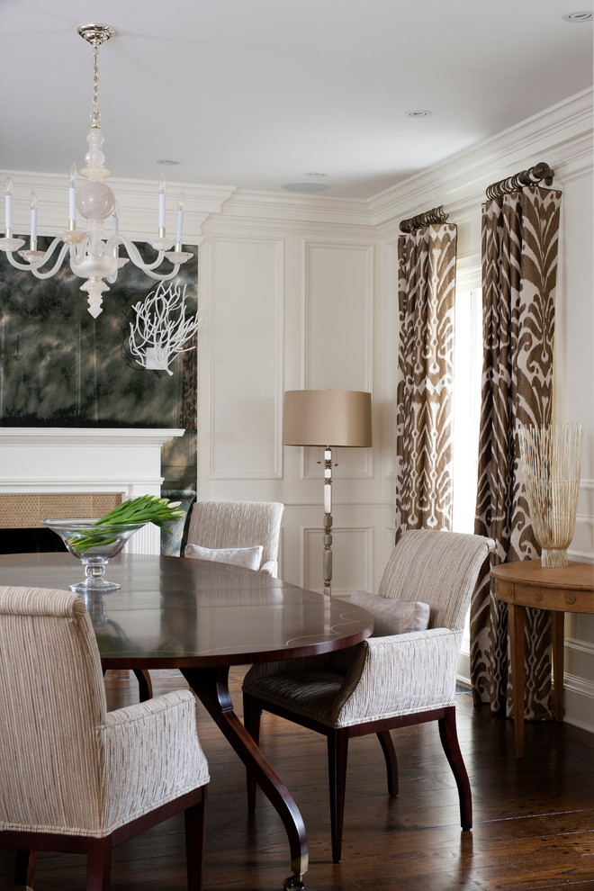 Design ideas for a traditional separate dining room in DC Metro with white walls and dark hardwood floors.