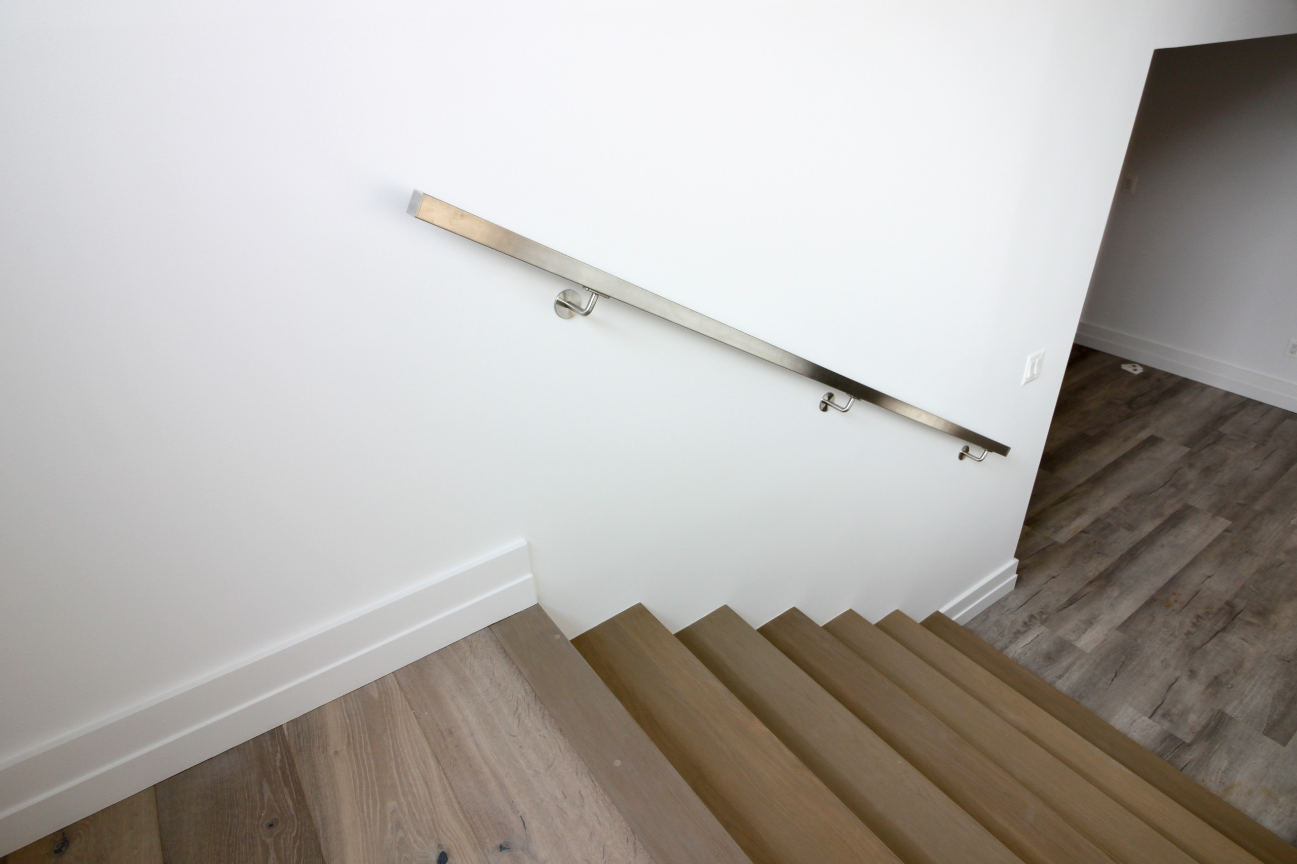 75_Modern Stairway: White O 75_ak & Stainless Steel Balustrade, McLean VA 22101