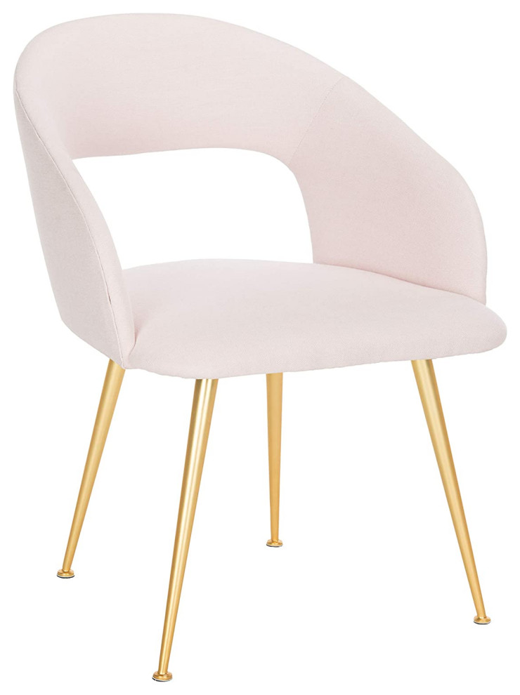 Mid Century Dining Chair, Gold Legs, Viscose Blend Seat & Open Back