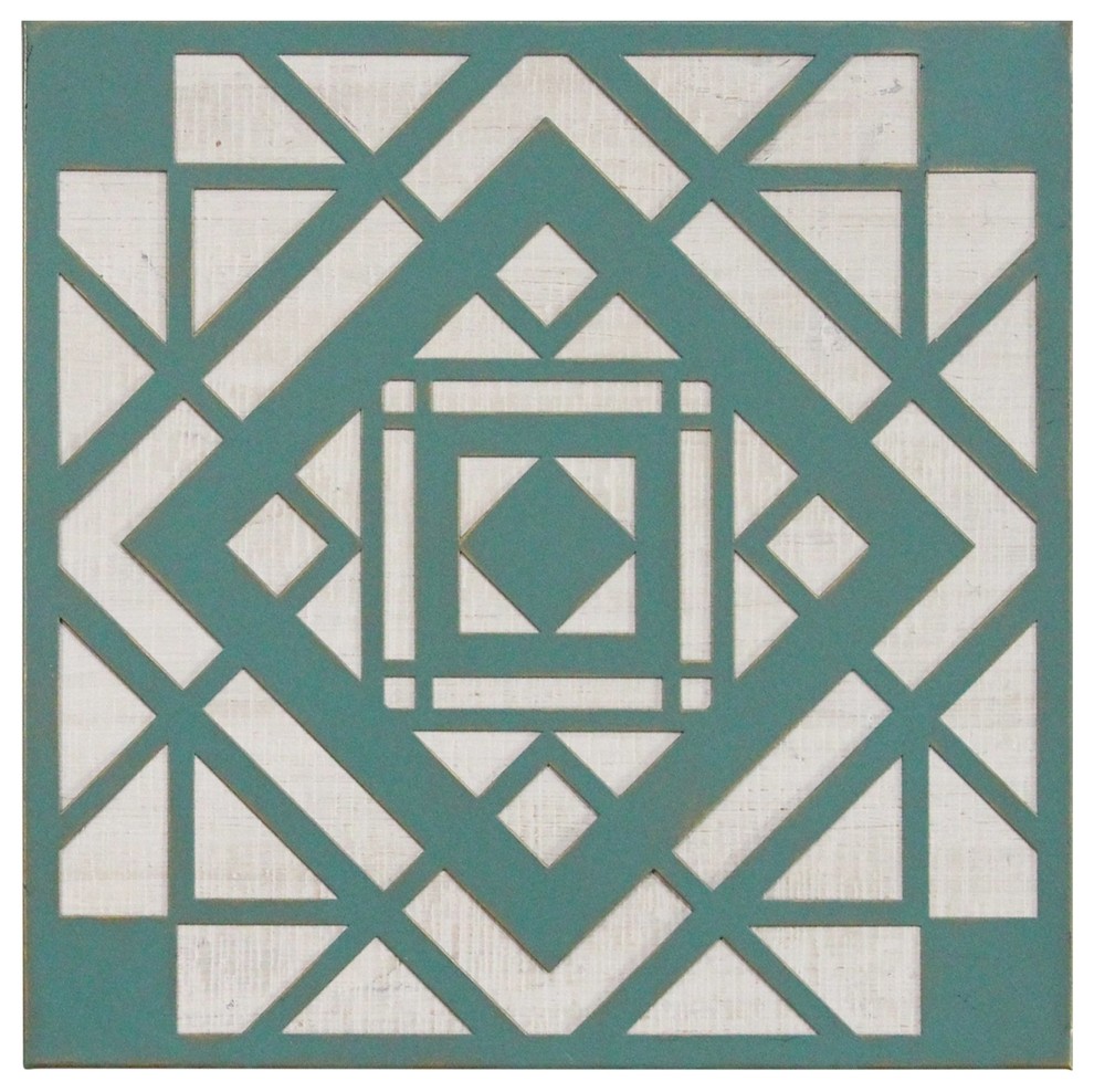 Stratton Home Decor Green Aztec Metal And Wood Tile Wall Decor