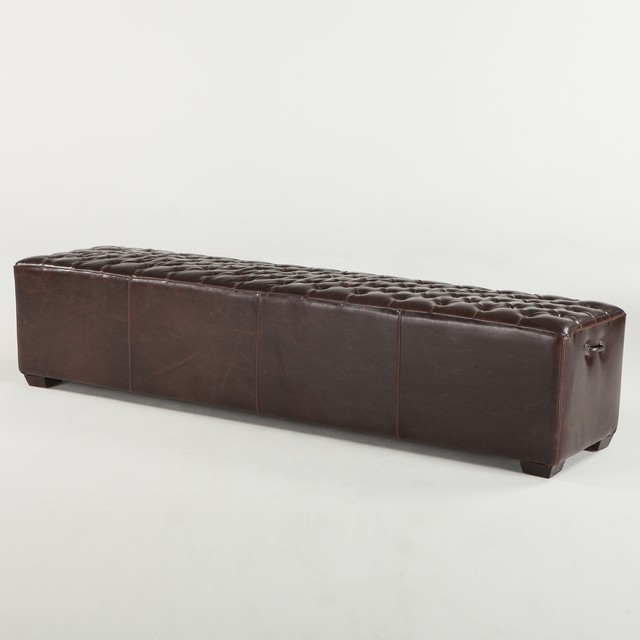 77 L Bench Hand Upholstered Top Grain, Leather Dining Benches