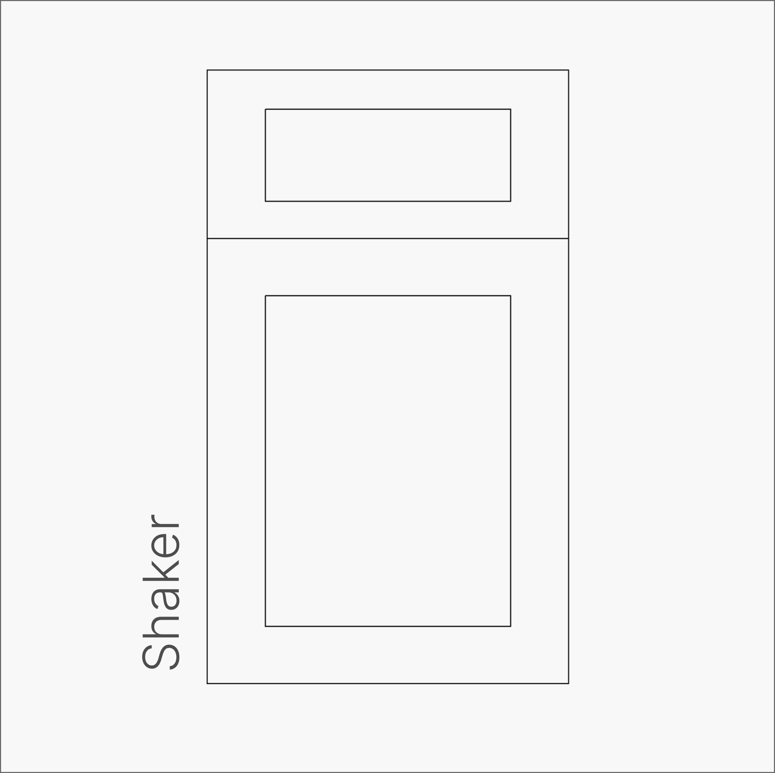 Shaker door style outline drawing showing cabinetdoor with frame and recessed panel