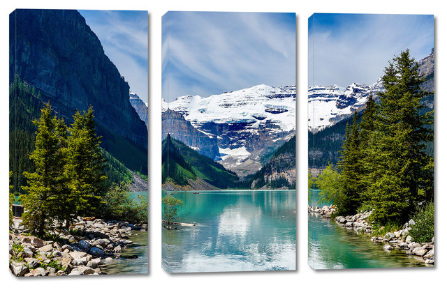Lake Louise Canada Canvas Print Wall Art 3 Panel Split Triptych Contemporary Prints And Posters By Quest Houzz - Panel Canvas Wall Art Canada