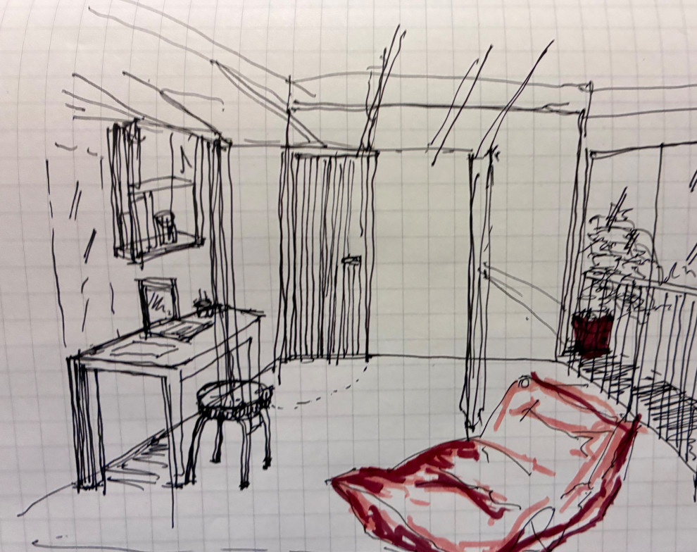 Croquis coin sous la mezzanine dans la chambre