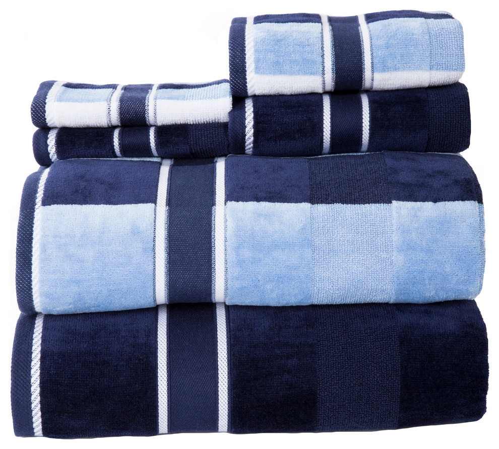Lavish Home 100% Cotton Oakville Velour 6 Piece Towel Set - Navy