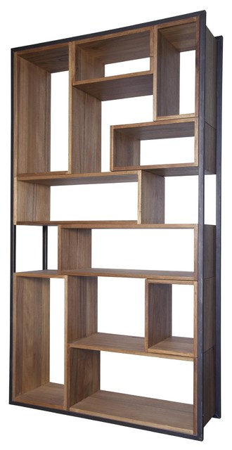 82 H Bookcase Bookshelf Solid Walnut Wood Dark Brown Finish Metal