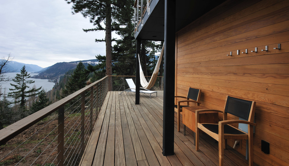 This is an example of a country balcony in Portland with no cover.