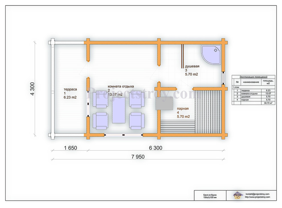 Проект брусовой бани 8 на 4 м