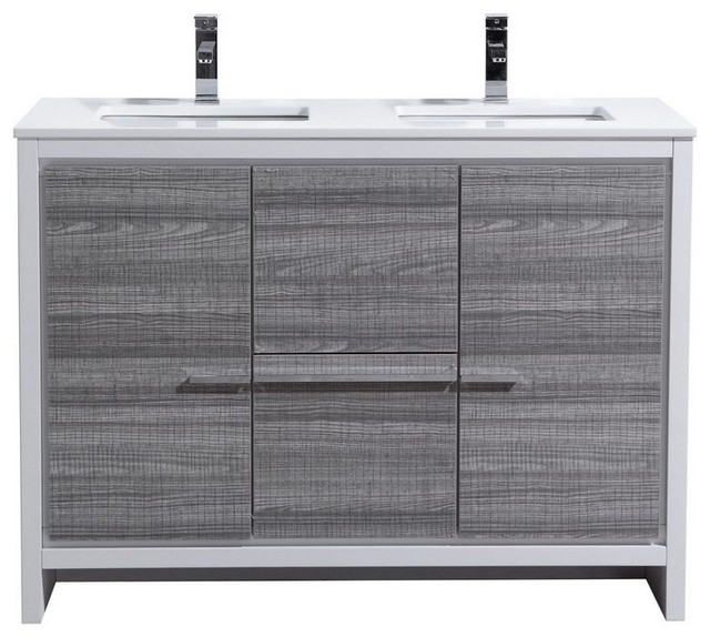 Mabery Double Vanity With White Quartz Countertop 48 Paulo Double Sink Bathroom Vanity With Quartz Countertop Ash Gray 48