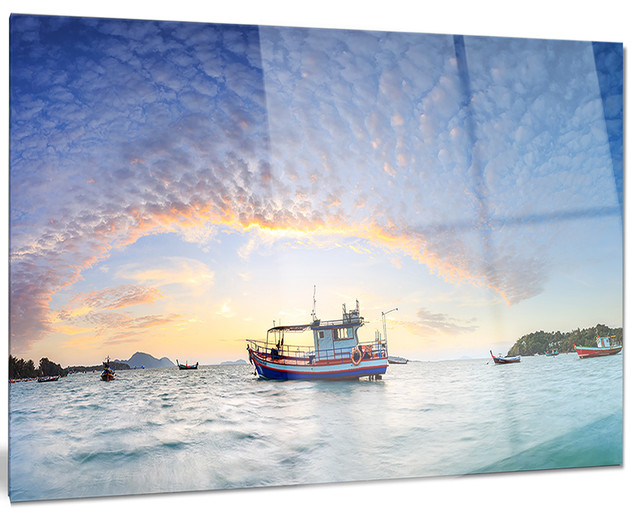 Fishing Boat At Phuket Sunrise Beach Metal Wall Art Beach Style Metal Wall Art By Design Art Usa Houzz