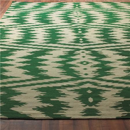 Ikat Stripe Dhurrie Rug, Emerald Green and Taupe