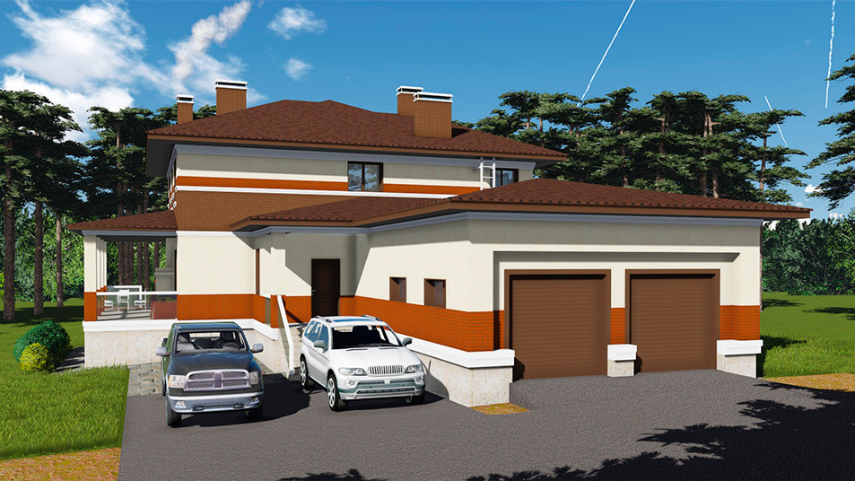 Проектирование. Двухэтажный жилой дом из кирпича с подвалом и гаражом (S=454.9м)